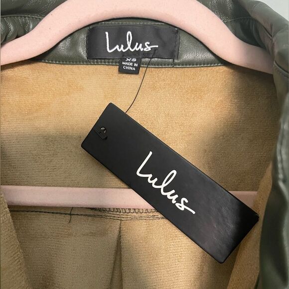 Lulus Vegan Leather Button-Up Oversized Shacket Army Green, XS - Picture 5 of 6